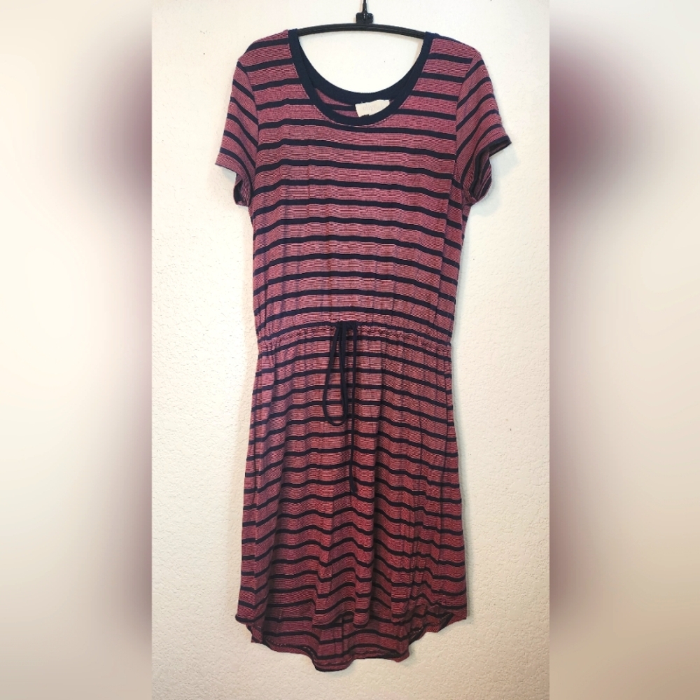 Olive & Oak T-Shirt Midi Striped Dress with Belted Waist, Size M